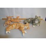 Large Winstanley tabby cat together with a further ginger tabby (damaged) and two further resin