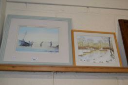Mixed Lot: Patrick Durrant, coloured print, fishing scene together with a watercolour study of a