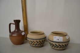 Pair of small Doulton Lambeth vases or jardinieres together with a further narrow necked jug