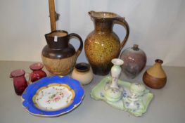 Mixed Lot: Porcelain dressing table set, various Studio Pottery vases, a large stone ware jug and