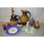Mixed Lot: Porcelain dressing table set, various Studio Pottery vases, a large stone ware jug and