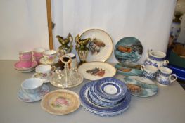 Mixed Lot: Various assorted tea wares, cruet stand, pair of small ewers etc