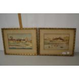 W E Fuller - A pair of studies, village scenes, watercolours, framed and glazed