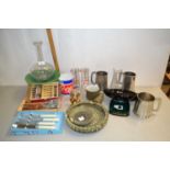 Mixed Lot: A green leaf pedestal dish, various pewter tankards etc