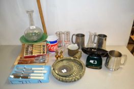 Mixed Lot: A green leaf pedestal dish, various pewter tankards etc