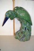 Large 20th Century Oriental green glazed model of a heron