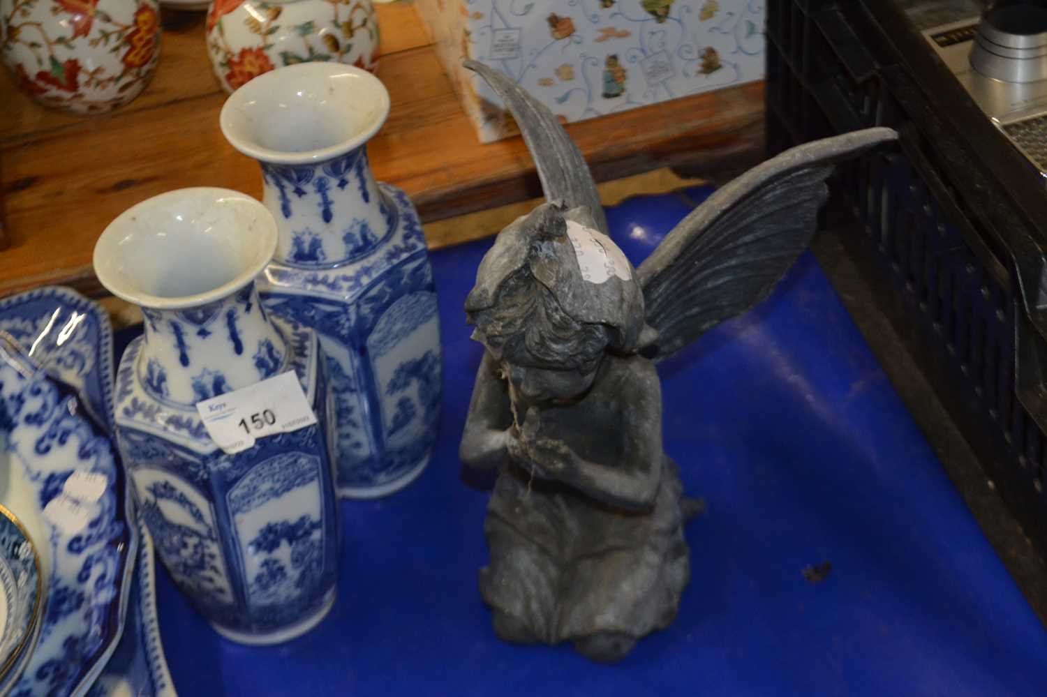 Mixed Lot: Pair of Oriental blue and white vases and a composition model of a flower fairy (3)