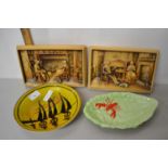 Mixed Lot: Poole dish decorated with yachts together with two Ivorex wall plaques and a further