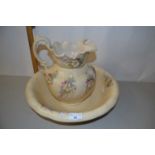 Floral decorated wash bowl and jug