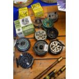 Mixed Lot: Various small centre pin fishing reels to include Morritts, The Bijou and others together