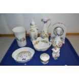 Collection of Aynsley Cottage Garden ceramics and a further Pembroke pattern mantel clock