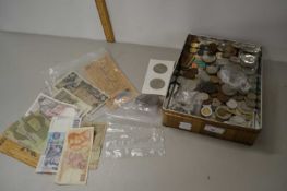 Box of various vintage coinage, bank notes etc - used condition throughout