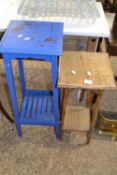 Bamboo plant stand together with a blue painted plant stand (2)