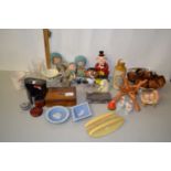 Mixed Lot: Various small dolls, wooden napkin rings, dressing table brushes, assorted ornaments etc