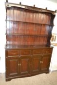 Reproduction dark stained pine dresser, 142cm wide