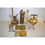 Mixed Lot: Spirit kettle, vintage primer stove, brass jug and other assorted items