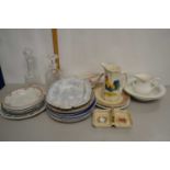 Mixed Lot: Various decorated plates, decanter, serving dishes etc