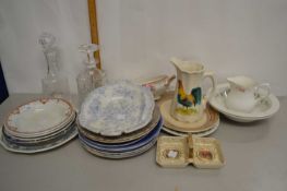 Mixed Lot: Various decorated plates, decanter, serving dishes etc