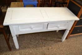 White painted pine two drawer side table