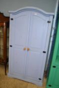 Blue painted pine two door wardrobe, 102cm wide