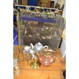 Mixed Lot: Vintage insulated tea set, a spark guard, copper kettle and other items