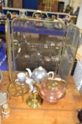 Mixed Lot: Vintage insulated tea set, a spark guard, copper kettle and other items
