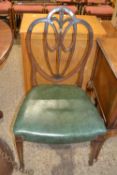 Heppelwhite style mahogany dining chair with green upholstered seat