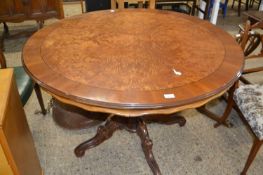 Reproduction burrwood veneered circular pedestal dining table, 117cm diameter