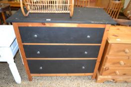 Black painted pine three drawer chest