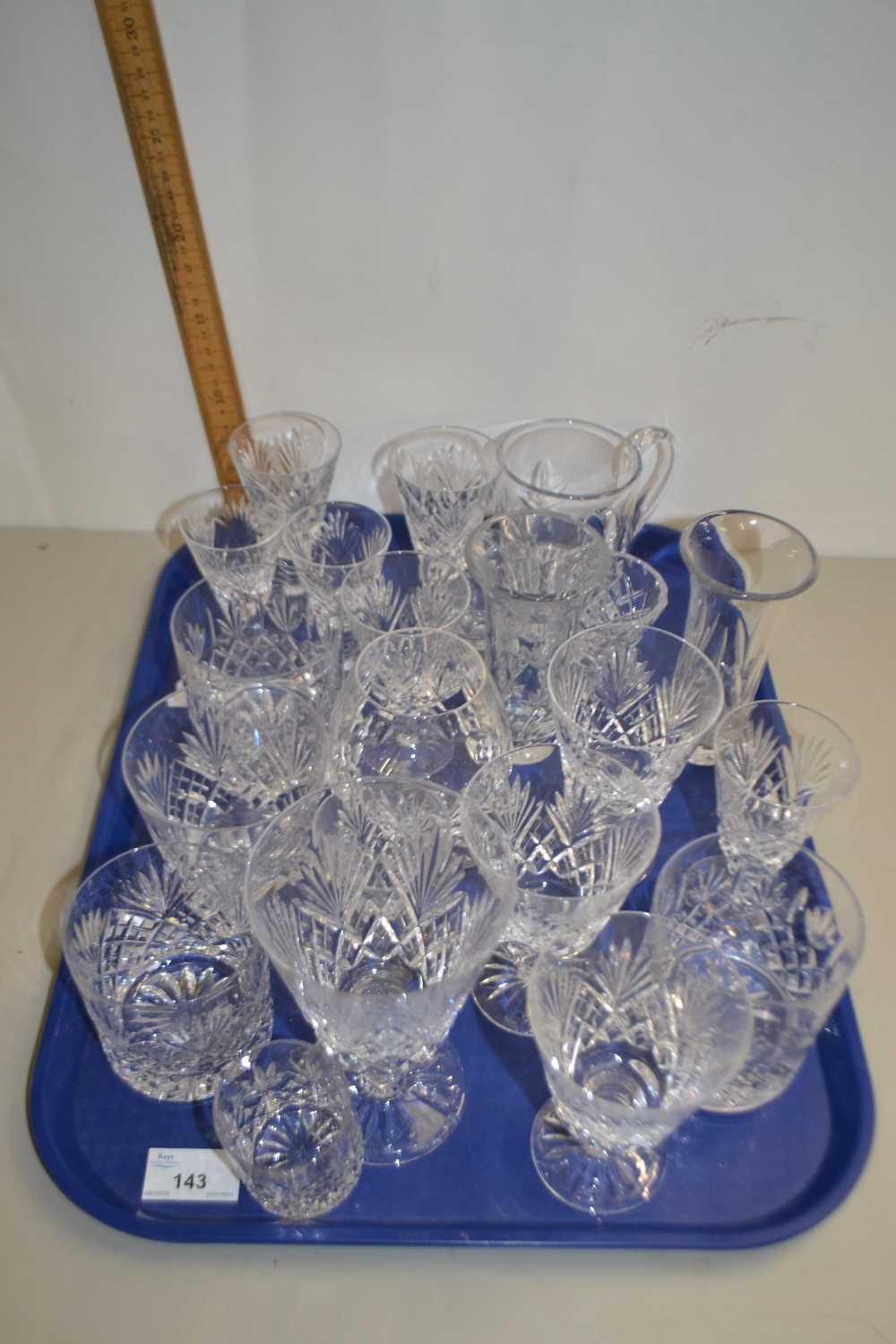 Tray of modern cut glass drinking glasses