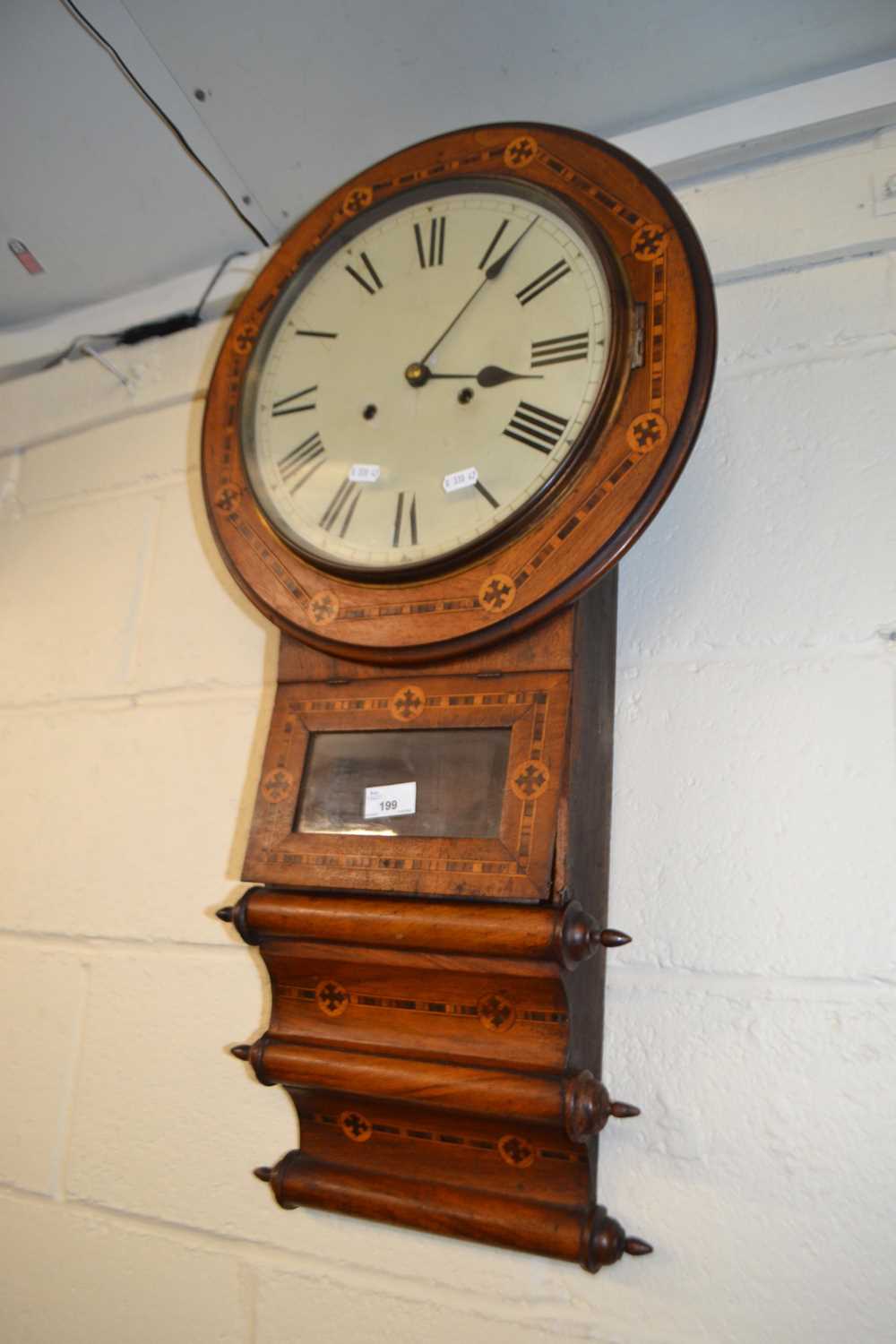 Late 19th Century drop dial wall clock with inlaid case