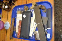 Tray of mixed items to include technical drawing set, folding wooden rulers, various ephemera etc