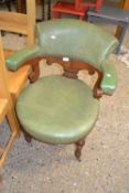 Early 20th Century bow back armchair upholstered in green leatherette