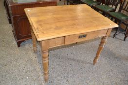 Waxed pine small dining or side table on turned legs, 100cm wide