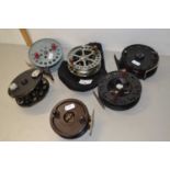 Group of six centre pin fishing reels to include Marco Cortesi, Allcock and others (6)