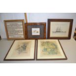 Mixed Lot: Various framed prints, modern needlework sampler etc