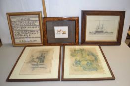 Mixed Lot: Various framed prints, modern needlework sampler etc