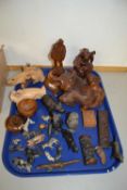 Tray of mixed items to include various Far Eastern carved figures, assorted die cast and other toy