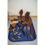 Tray of mixed items to include various Far Eastern carved figures, assorted die cast and other toy