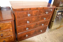Victorian mahogany chest of two short over three long drawers with glass handles, 107cm wide