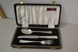 A silver three piece Christening cutlery set