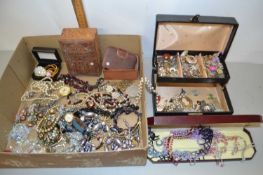 Mixed Lot: Various small cases of assorted costume jewellery, pearl necklaces, base metal pocket