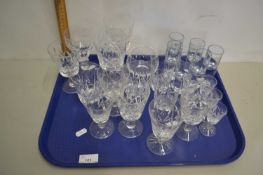 Tray of various assorted drinking glasses