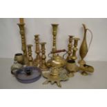 Collection of various brass candlesticks and other items