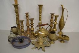 Collection of various brass candlesticks and other items