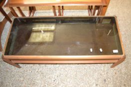 Myer smoked glass topped teak framed coffee table