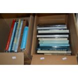 Two boxes of books to include arts reference, Sotherbys and Christies sale catalogues and others