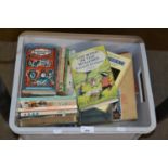 Box of assorted books to include Wind in the Willows, antiques reference and others