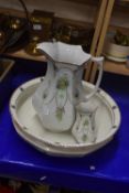 A Royal Corona ware three piece wash basin, jug and vase