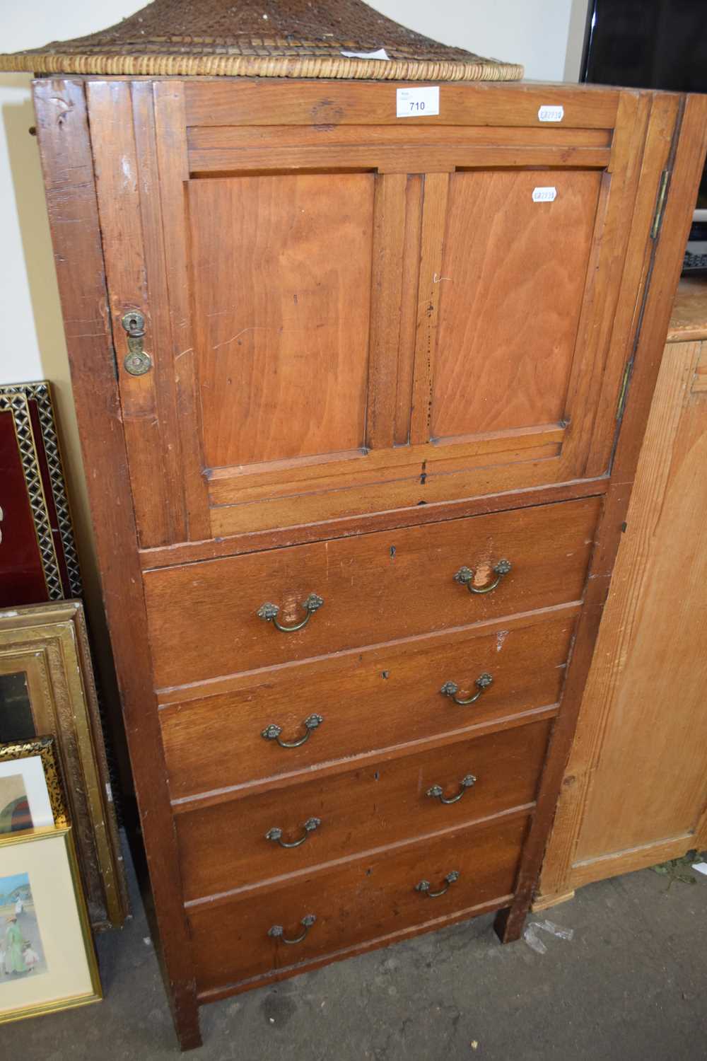 Chest on stand with four drawers and cupboard above, approx 134cm high
